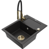 Mexen Enzo granitový dřez 1-komorový s odkapávačem a kuchyňskou baterií Aster, černý/stříbrný metalik - 6506-73-73450-57-G