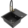 Mexen Enzo granitový dřez s 1 komorou a odkapávačem a kuchyňskou baterií Aster, černý/stříbrný metalický - 6506-73-73450-57-B