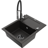 Mexen Enzo granitový dřez 1-komorový s odkapávačem a kuchyňskou baterií Aster, černá/zlatý metalik - 6506-75-73450-07-B