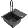 Mexen Enzo granitový dřez 1-komorový s odkapávačem a kuchyňskou baterií Aster, černý se skvrnami - 6506-76-73450-07-B