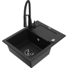 Mexen Enzo granitový dřez 1-komorový s odkapávačem a kuchyňskou baterií Aster, černý - 6506-77-73450-70-B