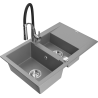 Mexen Gaspar granitový dřez 1,5 komorový s odkapávačem a kuchyňskou baterií Aster, šedý - 6507-71-73450-07