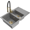 Mexen Gaspar granitový dřez 1,5komorový s odkapávačem a kuchyňskou baterií Aster, šedý - 6507-71-73450-57-G