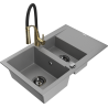 Mexen Gaspar granitový dřez 1,5-komorový s odkapávačem a kuchyňskou baterií Aster, šedý - 6507-71-73450-57-B