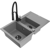 Mexen Gaspar granitový dřez 1,5-komorový s odkapávačem a kuchyňskou baterií Aster, šedý - 6507-71-73450-70-B