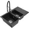 Mexen Gaspar granitový dřez 1,5-komorový s odkapávačem a kuchyňskou baterií Aster, černý/stříbrný metalik - 6507-73-73450-07