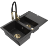 Mexen Gaspar granitový dřez 1,5-komorový s odkapávačem a kuchyňskou baterií Aster, černý/stříbrný - 6507-73-73450-57-G