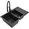 Mexen Gaspar granitový dřez 1,5-komorový s odkapávačem a kuchyňskou baterií Aster, černý/stříbrný - 6507-73-73450-70-B