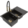 Mexen Gaspar granitový dřez 1,5komorový s odkapávačem a kuchyňskou baterií Aster, černý/zlatý metalik - 6507-75-73450-57-G