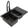 Mexen Gaspar dřez granitový 1,5-komorový s odkapávačem a kuchyňskou baterií Aster, černý/zlatý metalik - 6507-75-73450-70-B