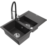 Mexen Gaspar granitový dřez 1,5-komorový s odkapávačem a kuchyňskou baterií Aster, černý skvrnitý - 6507-76-73450-07