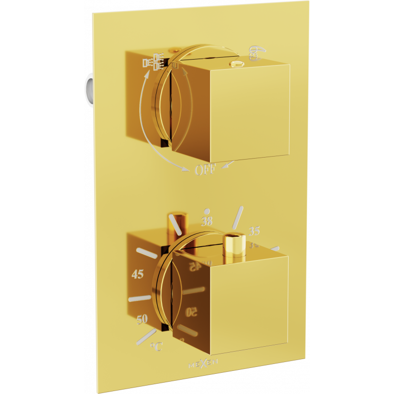 Mexen Cube termostatická baterie vanovo-sprchová, 2-výstupová, zlatá - 77502-50