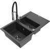 Mexen Gaspar granitový dřez 1,5-komorový s odkapávačem a kuchyňskou baterií Aster, černý skvrnitý - 6507-76-73450-07-B