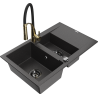 Mexen Gaspar granitový dřez 1,5-komorový s odkapávačem a kuchyňskou baterií Aster, černý skvrnitý - 6507-76-73450-57-B