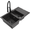 Mexen Gaspar dřez granitový 1,5-komorový s odkapávačem a kuchyňskou baterií Aster, černý tečkovaný - 6507-76-73450-70-B