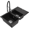 Mexen Gaspar granitový dřez 1,5-komorový s odkapávačem a kuchyňskou baterií Aster, černý - 6507-77-73450-07