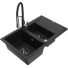 Mexen Gaspar dřez z granitu 1,5-komorový s odkapávačem a kuchyňskou baterií Aster, černý - 6507-77-73450-07-B