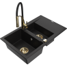 Mexen Gaspar žulový dřez 1,5komorový s odkapávačem a kuchyňskou baterií Aster, černý - 6507-77-73450-57-G