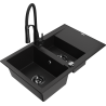 Mexen Gaspar žulový dřez 1,5-komorový s odkapávačem a kuchyňskou baterií Aster, černý - 6507-77-73450-70-B
