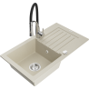 Mexen Pablo granitový dřez 1-komorový s odkapávačem a kuchyňskou baterií Aster, béžový - 6510-69-73450-07