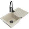 Mexen Pablo granitový dřez jednodřezový s odkapávačem a kuchyňskou baterií Aster, béžový - 6510-69-73450-70-B