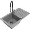 Mexen Pablo granitový dřez 1-komorový s odkapávačem a kuchyňskou baterií Aster, šedý - 6510-71-73450-07-B