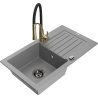Mexen Pablo granitový kuchyňský dřez 1-komorový s odkapávačem a kuchyňskou baterií Aster, šedý - 6510-71-73450-57-B