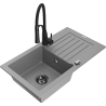 Mexen Pablo granitový dřez s 1 komorou, odkapávačem a kuchyňskou baterií Aster, šedý - 6510-71-73450-70-B