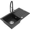 Mexen Pablo 1-miskový granitový dřez s odkapávačem a kuchyňskou baterií Aster, Černá/Stříbrná kovová - 6510-73-73450-07
