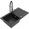 Mexen Pablo 1-miskový granitový dřez s odkapávačem a kuchyňskou baterií Aster, Černá/Stříbrná kovová - 6510-73-73450-07-B