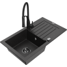 Mexen Pablo 1-miskový granitový dřez s odkapávačem a kuchyňskou baterií Aster, Černá/Stříbrná kovová - 6510-73-73450-70-B