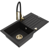 Mexen Pablo granitový dřez 1-komorový s odkapávačem a kuchyňskou baterií Aster, černý - 6510-77-73450-57-G