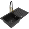 Mexen Pablo 1-miskový granitový dřez s odkapávačem a kuchyňskou baterií Aster, Černá - 6510-77-73450-57-B
