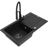 Mexen Pablo granitový dřez 1-komorový s odkapávačem a kuchyňskou baterií Aster, černý - 6510-77-73450-70-B