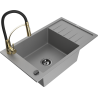 Mexen Elias granitový dřez s jednou komorou s odkapávačem a kuchyňskou baterií Aster, šedý - 6511-71-73450-57-B