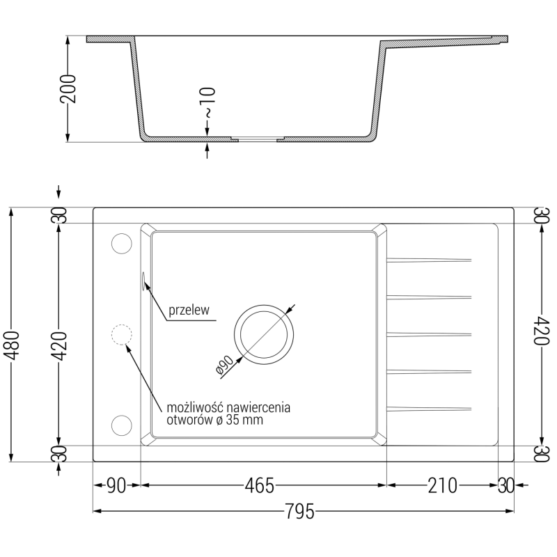 Mexen Elias granitový dřez 1-komorový s odkapávačem a kuchyňskou baterií Aster, černý/zlatý metalík - 6511-75-73450-70-B