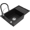 Mexen Elias granitový dřez 1-komorový s odkapávačem a kuchyňskou baterií Aster, černý - 6511-77-73450-07