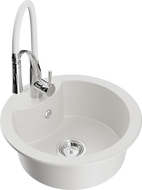 Mexen Diego granitový dřez 1-komorový s kuchyňskou baterií Aster, bílý - 6512-20-73450-02