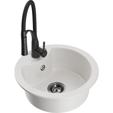 Mexen Diego žulový dřez 1-komorový s kuchyňskou baterií Aster, bílý - 6512-20-73450-70-B