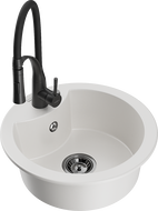 Mexen Diego žulový dřez 1-komorový s kuchyňskou baterií Aster, bílý - 6512-20-73450-70-B