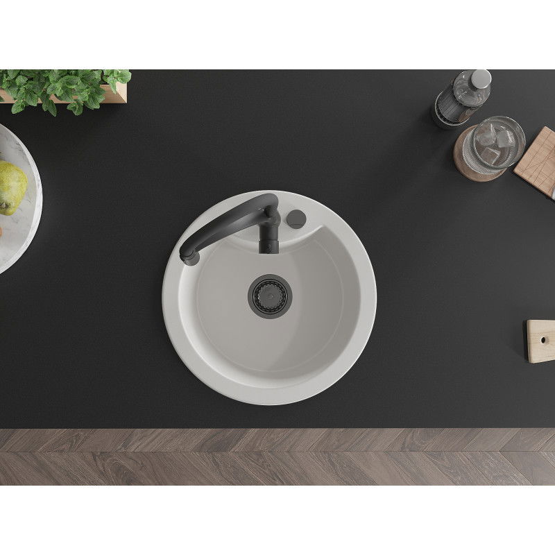 Mexen Diego žulový dřez 1-komorový s kuchyňskou baterií Aster, bílý - 6512-20-73450-70-B