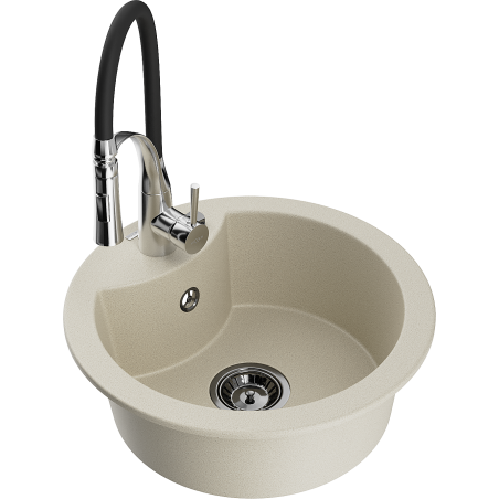 Mexen Diego dřez granitový 1-komorový s kuchyňskou baterií Aster, béžový - 6512-69-73450-07-B