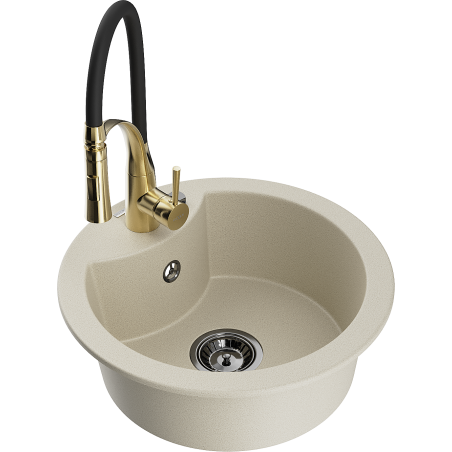 Mexen Diego granitový dřez 1-komorový s kuchyňskou baterií Aster, béžový - 6512-69-73450-57-B