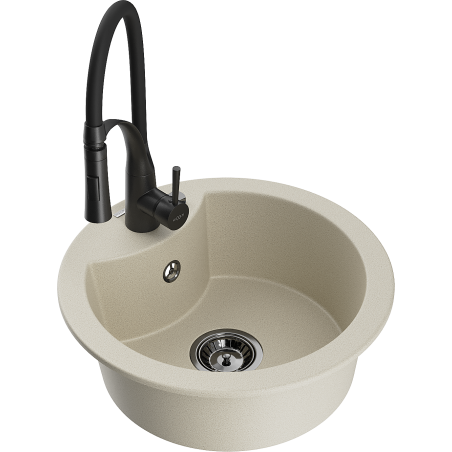 Mexen Diego granitový dřez s 1 komorou a kuchyňskou baterií Aster, béžový - 6512-69-73450-70-B