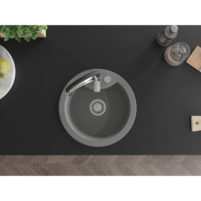 Mexen Diego granitový dřez 1-komorový s kuchyňskou baterií Aster, šedý - 6512-71-73450-07