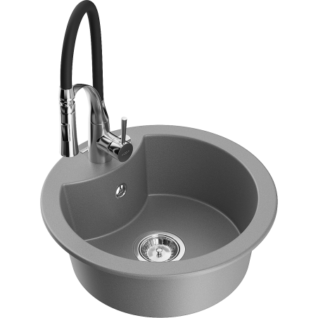 Mexen Diego granitový dřez 1-komorový s kuchyňskou baterií Aster, šedý - 6512-71-73450-07