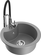 Mexen Diego granitový dřez 1-komorový s kuchyňskou baterií Aster, šedý - 6512-71-73450-07
