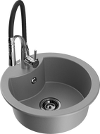 Mexen Diego granitový dřez 1-komorový s kuchyňskou baterií Aster, šedý - 6512-71-73450-07-B