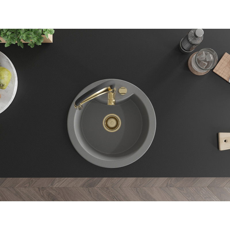 Mexen Diego granitový dřez 1-komorový s kuchyňskou baterií Aster, šedý - 6512-71-73450-57-G