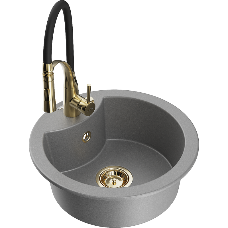 Mexen Diego granitový dřez 1-komorový s kuchyňskou baterií Aster, šedý - 6512-71-73450-57-G